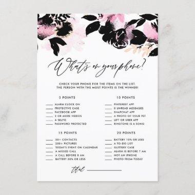 Black Floral What's on Your Phone Bridal Shower Enclosure Invitations