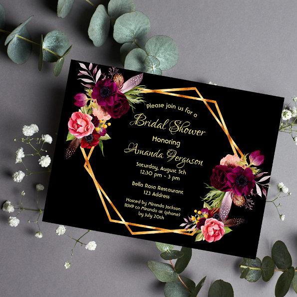 Black florals burgundy bridal shower invitation postInvitations