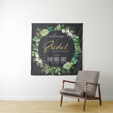 BLACK FOLIAGE WATERCOLOR BRIDAL SHOWER WELCOME TAPESTRY