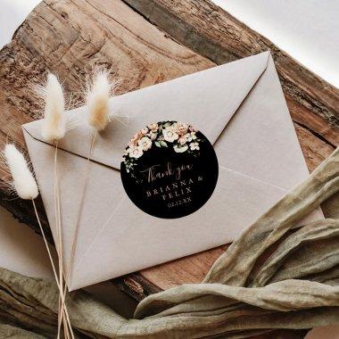 Black Formal Royal Floral Thank You Wedding Favor Classic Round Sticker