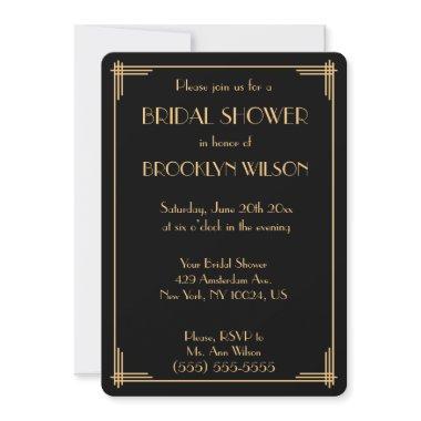 Black Gatsby Art Deco Bridal Shower Invites