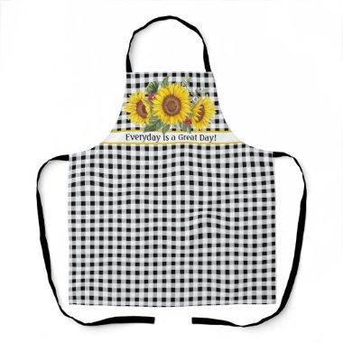 Black Gingham Apron with Sunflowers Customizable