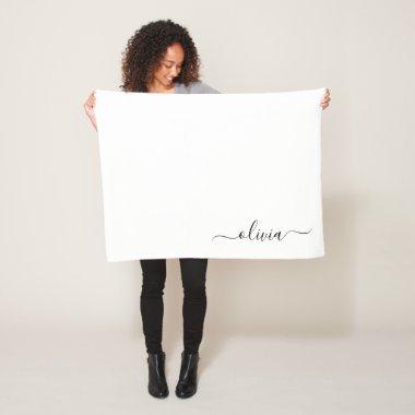 Black Girly Monogram Name Modern Fleece Blanket