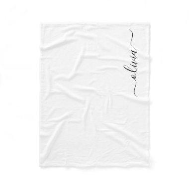 Black Girly Monogram Name Modern Fleece Blanket