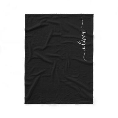 Black Girly Monogram Name Modern Fleece Blanket