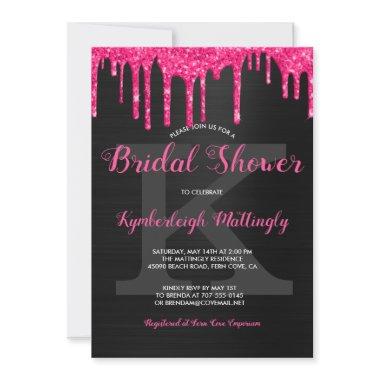 Black Glam Hot Pink Glitter Drips