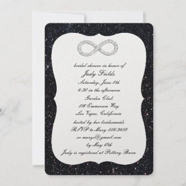Black Glitter Diamond Infinity Bridal Shower Invitations