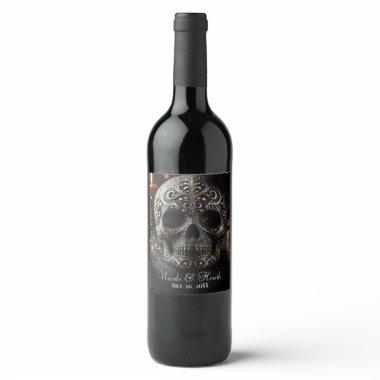Black Glitter Glam Sparkle Skull Gothic Wine Label