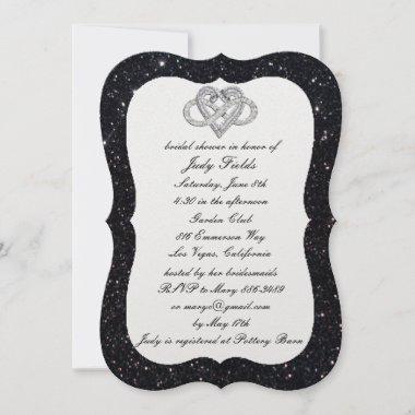 Black Glitter Infinity Heart Bridal Shower Invite