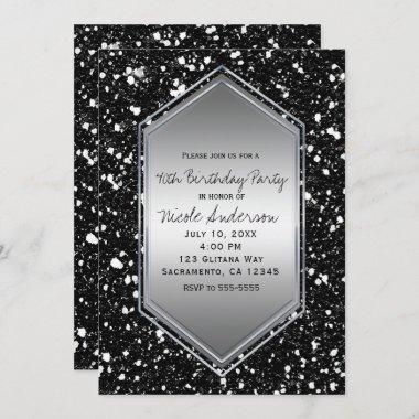 Black Glitter Silver Glam Birthday Party Any Event Invitations