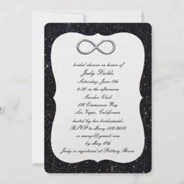 Black Glitter Silver Infinity Bridal Shower Invite