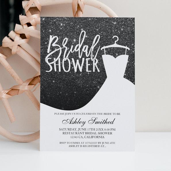 black glitter white chic dress Bridal shower Invitations