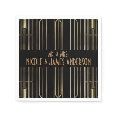 Black & Gold 20's Art Deco Gatsby Custom Wedding Napkins