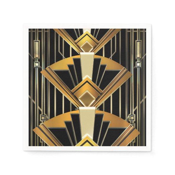 Black & Gold 20's Art Deco Gatsby Glam Wedding Napkins