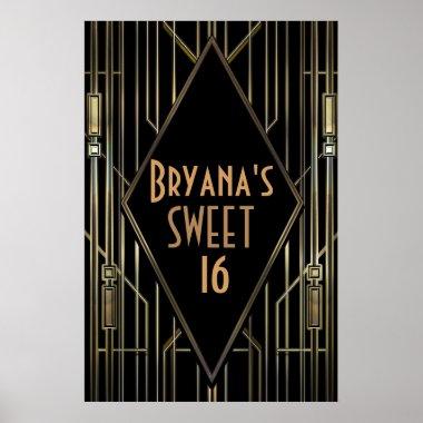 Black Gold 20's Art Deco Gatsby Welcome Banner Poster