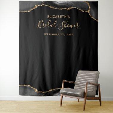 Black Gold Agate Dark Bridal Shower Photo Booth Tapestry