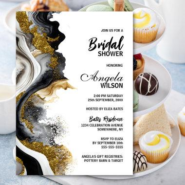Black Gold Agate Marble Bridal Shower Invitations