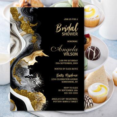 Black Gold Agate Marble Bridal Shower Invitations