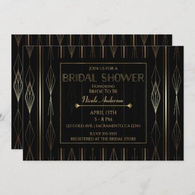 Black & Gold Art Deco Bridal Shower Invitations