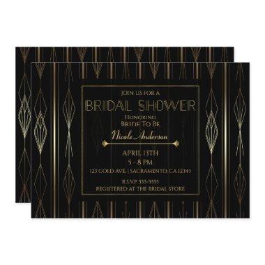 Black & Gold Art Deco Bridal Shower Invitations