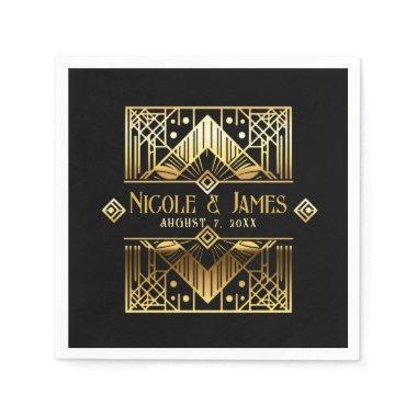 Black & Gold Art Deco Wedding Napkins