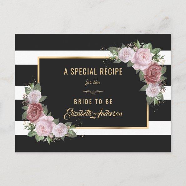 Black Gold Blush Floral Bridal Shower Recipe Invitations