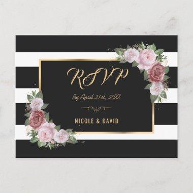 Black Gold Blush Floral Wedding RSVP PostInvitations