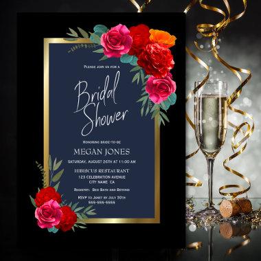 Black Gold Border Burgundy Floral Bridal Shower Invitations