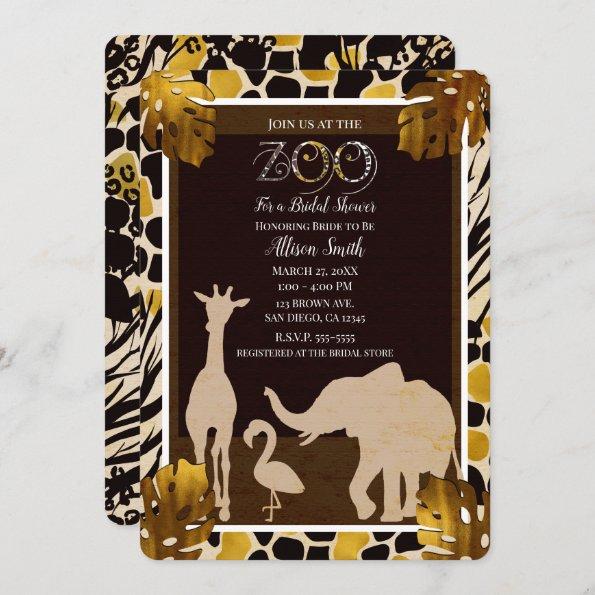 Black Gold Brown Zoo Animals Safari Bridal Shower Invitations