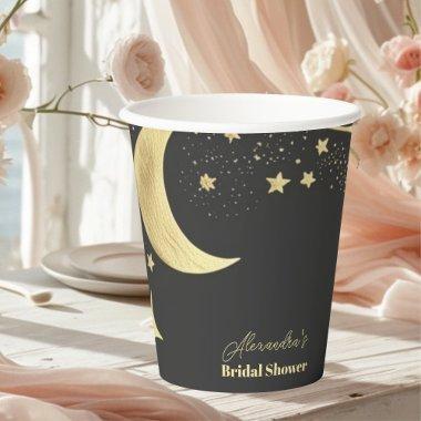 Black Gold Celestial Crescent Moon  Paper Cups