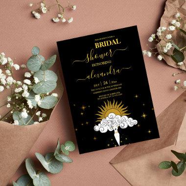 Black Gold Celestial Sun Bridal Shower Invitations