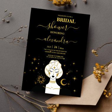 Black Gold Celestial Sun Bridal Shower Invitations
