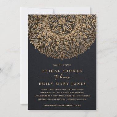BLACK GOLD CLASSIC ORNATE MANDALA BRIDAL SHOWER Invitations