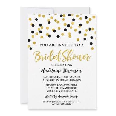 Black Gold Confetti Bridal Shower Invitations