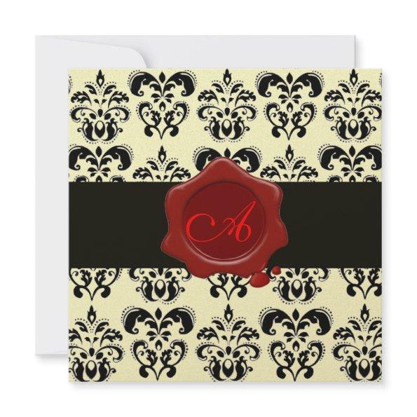 BLACK & GOLD DAMASK, RED WAX SEAL MONOGRAM