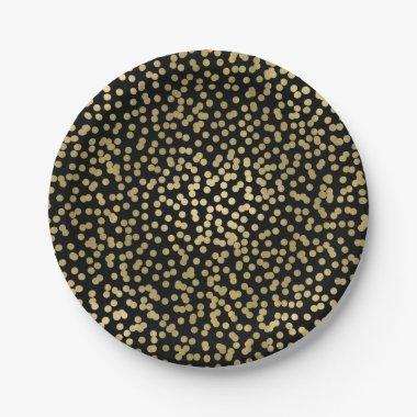 Black & Gold Dots Confetti Elegant Glam Paper Plates