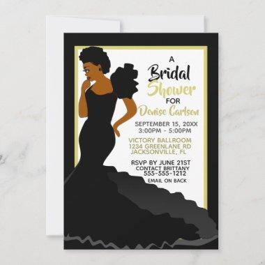 Black Gold Elegant African American Bridal Shower Invitations