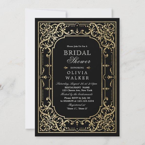 Black gold elegant romantic vintage bridal shower Invitations