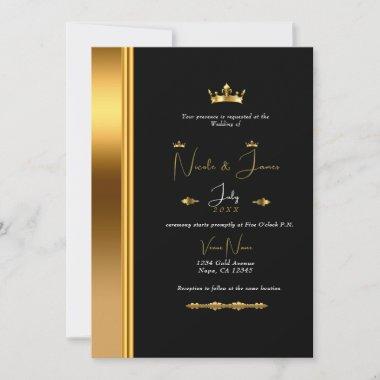 Black & Gold Elegant Royal Glam Wedding  Invitations
