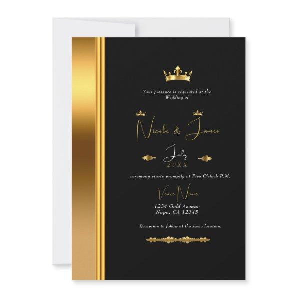 Black & Gold Elegant Royal Glam Wedding  Invitations