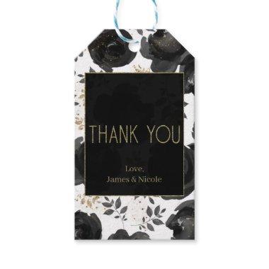 Black Gold Floral Glam Leaves Wedding Gift Tags
