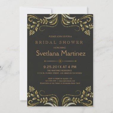 Black & Gold Floral Lace 2 Bridal Shower Invite