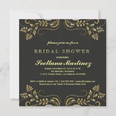 Black & Gold Floral Lace Bridal Shower Invite