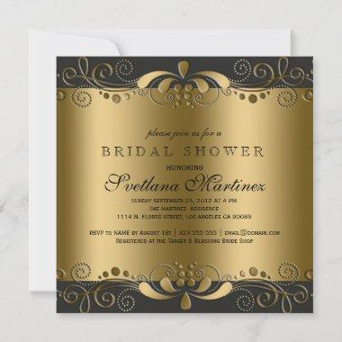 Black & Gold Floral Lace Bridal Shower Invite