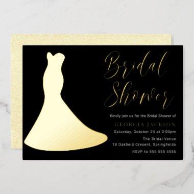 Black Gold Foil Dress Silhouette Bridal Shower Foil Invitations