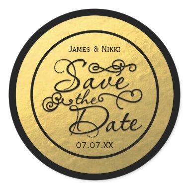 Black & Gold Foil SAVE THE DATE Wedding Sticker