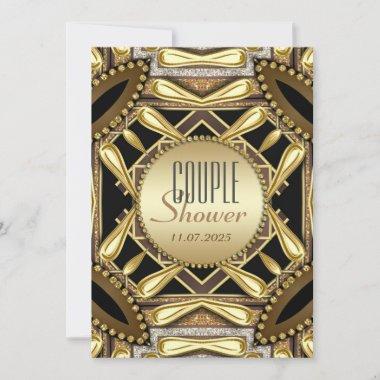 Black Gold Funky Glam Couple Shower Invitations