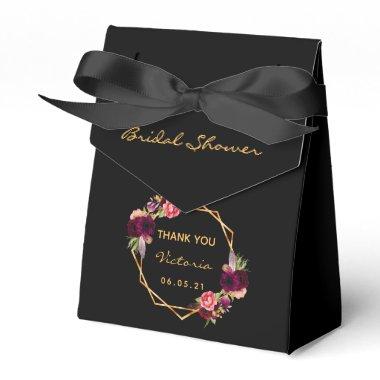 Black gold geometric burgundy floral bridal shower favor boxes