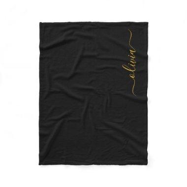 Black Gold Girly Monogram Name Modern Fleece Blanket