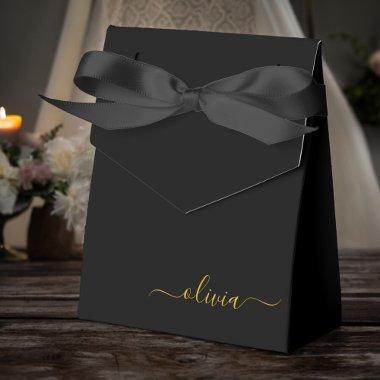 Black Gold Girly Script Monogram Name Modern Favor Boxes